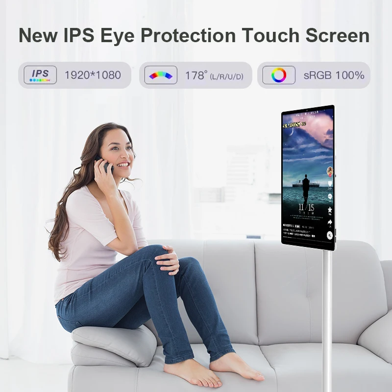 تلفزيون شاشة ساخنة تصميم فريد من نوعه آلة إعلان الشاشة الذكية Incell شاشة LCD Android OS تلفزيون ذكي متنقل مع تلفزيون بطارية كبيرة