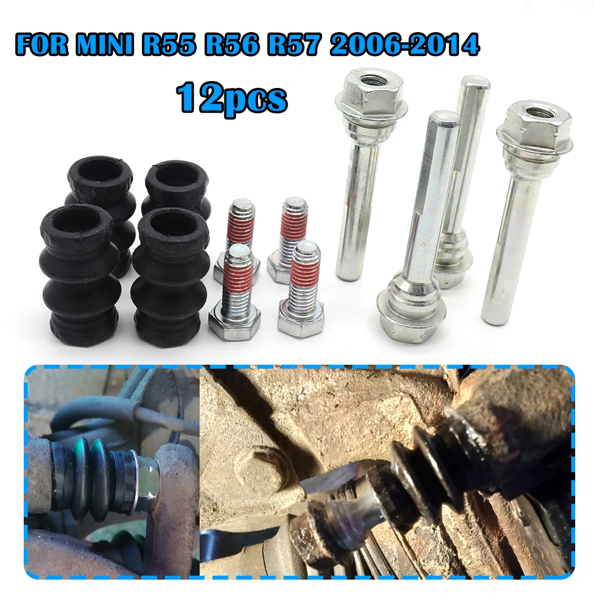 

12PCS Brake Caliper Cylinder Slider Guide Pin For Disc Housing Bolts Rubber Boot Seal Kit FOR MINI R55 R56 R57 2006 2007-2014