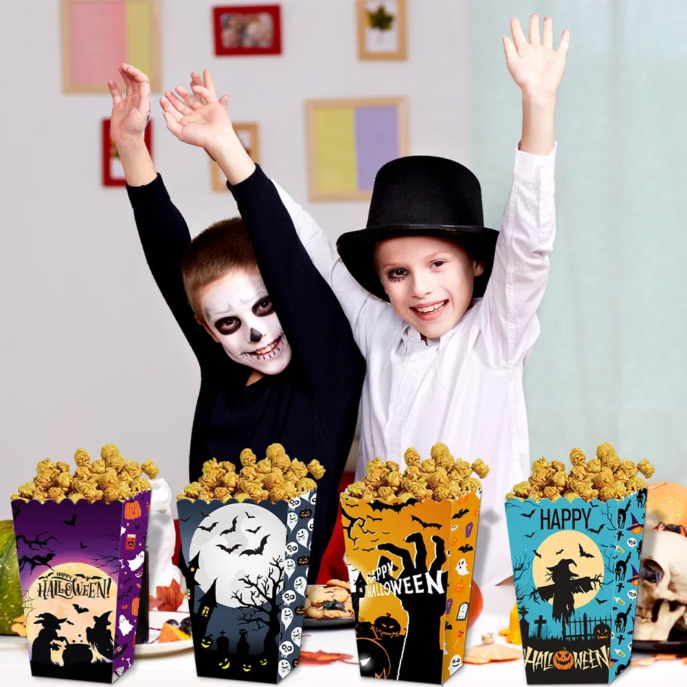 Halloween Popcorn Paper Box Candy Bags Graveyard Bloody Handprints Carton Foldable Blood Hand Horror Snacks Decorative Props