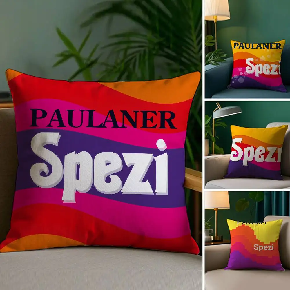 P-Paulaner Spezi Logo Pillow Case Plush Fabric Soft Double Sided Print Sofa Cushion Cover Throw Pillow Covers