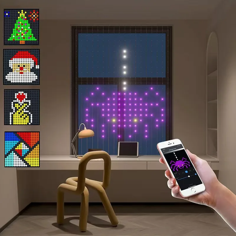 Bluetooth Smart Vorhang Lichter RGBIC LED String Wasserdichte Fee Licht USB DIY Text Muster Display Party Zimmer Weihnachten Dekor