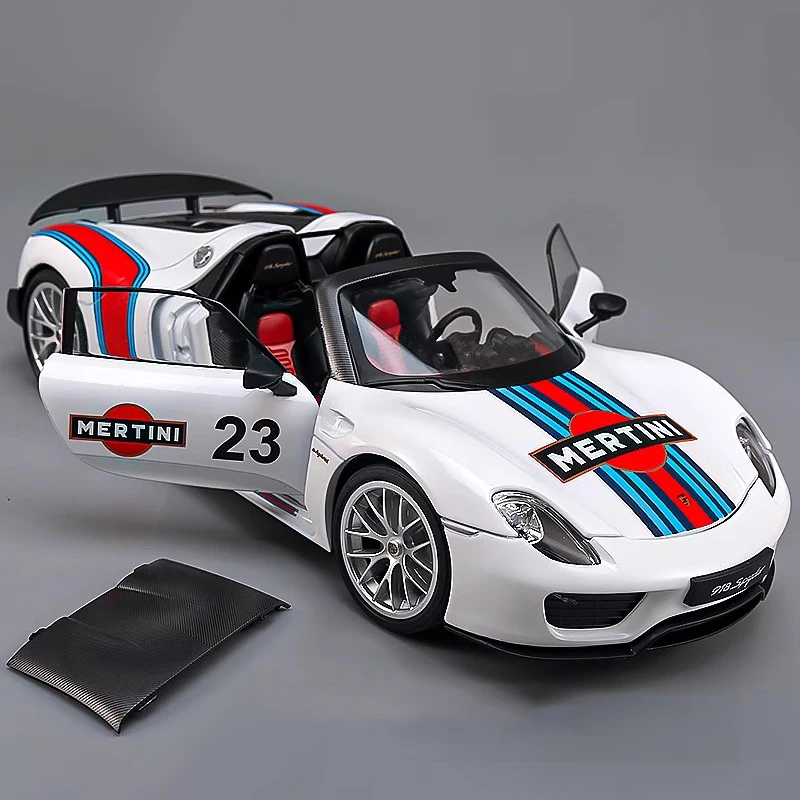 1:18 Scale Car Model Porsche Martini 918 Spyder Alloy Miniature Diecast Metal Sound＆Light Collection Children Toy Vehcile Gift ﻿