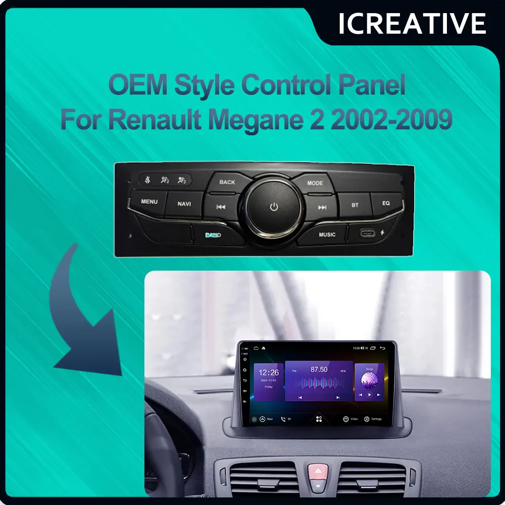 OEM Style Car Android Screen Control Panel For Renault Megane 2 2002-2009 To Android Screen Car Video Player
