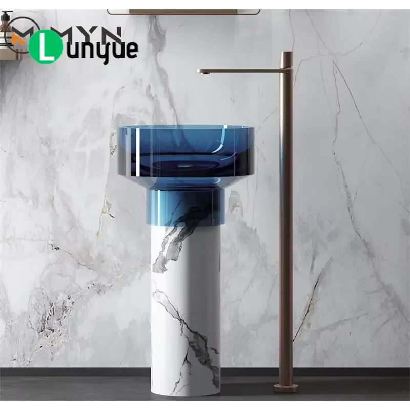 Modern Freestanding Artificial Stone Bathroom Sink Columnar Resin Basin Pedestal Washbasin for Contemporary Home Hotel Decor
