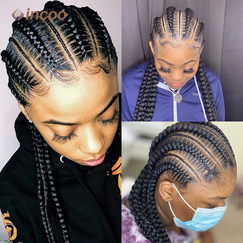 36" Cornrow Braids Lace Wigs Synthetic Jumbo Braided Wigs For Black Women Full Lace Wig Braid African Knotless Box Braiding Hair