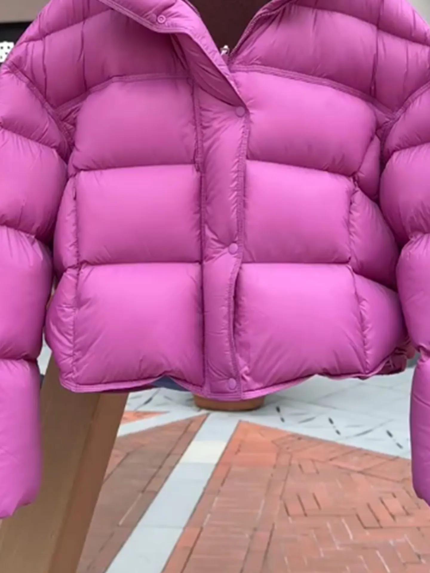 Sli ort Puffer Jaet Casaco feminino Frui roxo de inverno quente Ele Sle fibra de poliéster cintura alta com fecho de zíper