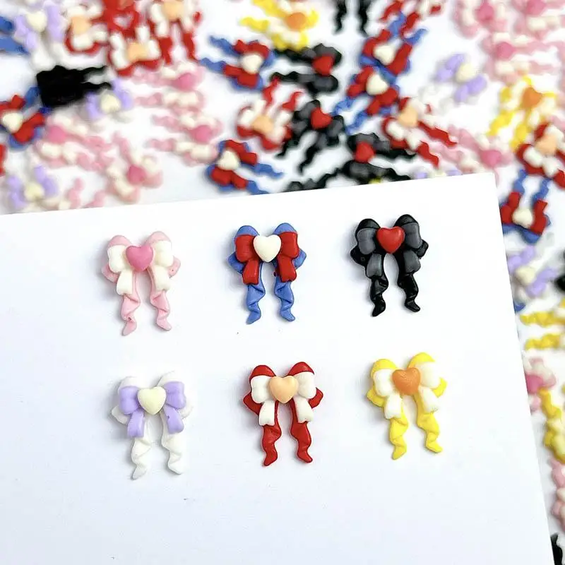 

50pcs 3D Dopamine Colored Heart Bow Nail Charms Resin Ribbon Bow Nail Art Accessories for Making DIY Nail Decorations Supplies