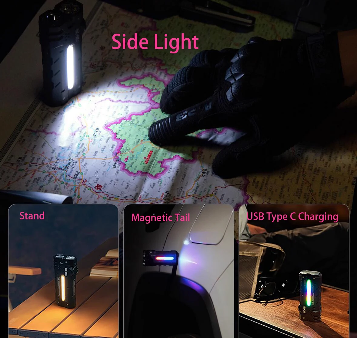 LOOP GEAR Multifunctional EDC LED Flashlight 4300LM Spotlight & Floodlight 2 in 1 ,Magnetic Tail,Power Bank Torch for Camping