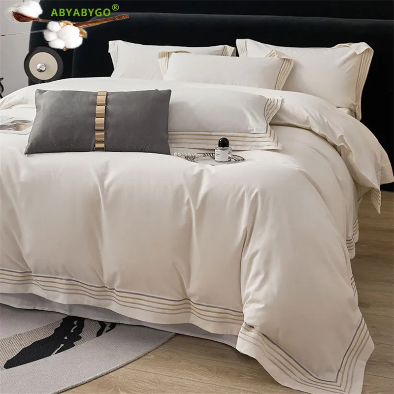 Egyptian Cotton Bedding Set Luxury Queen King Size Brushed Cotton Duvet Cover Set Bed Sheet and Pillowcases Comforter Bed Sets