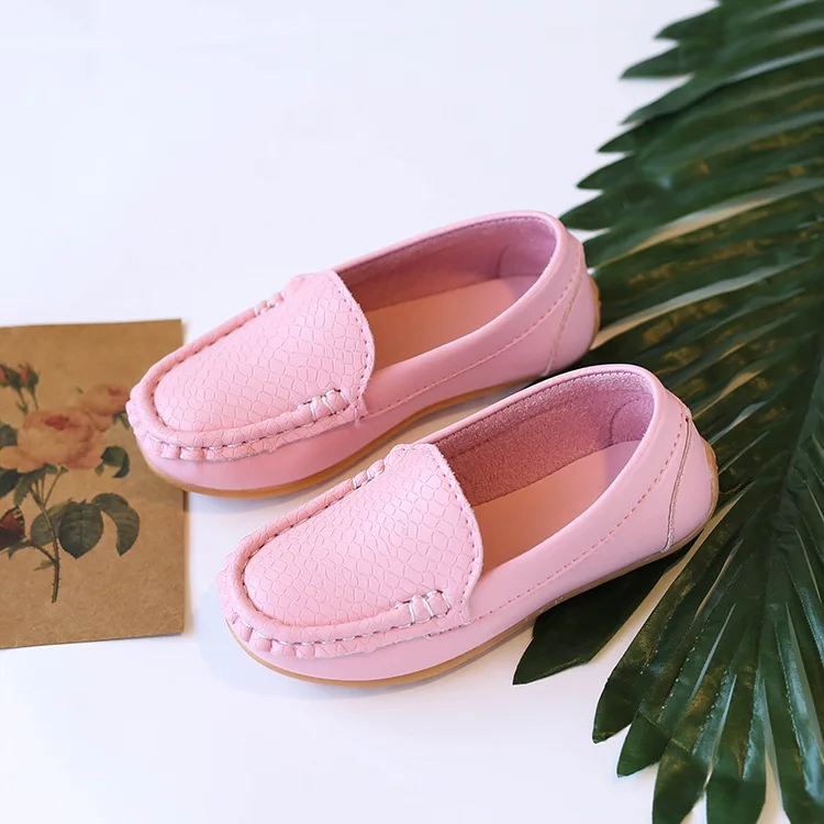 Kids'Casual Shoes Solid Color PU Leather Fashion Spring Flat Shoes For Children Anti-slip Black White Shoes Size 21-36