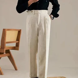 Mens Gurkha Trousers Paris Buckle Waist Adjustable Casual Pants British Formal Temperament Straight Pants Men'S Clothing 2024