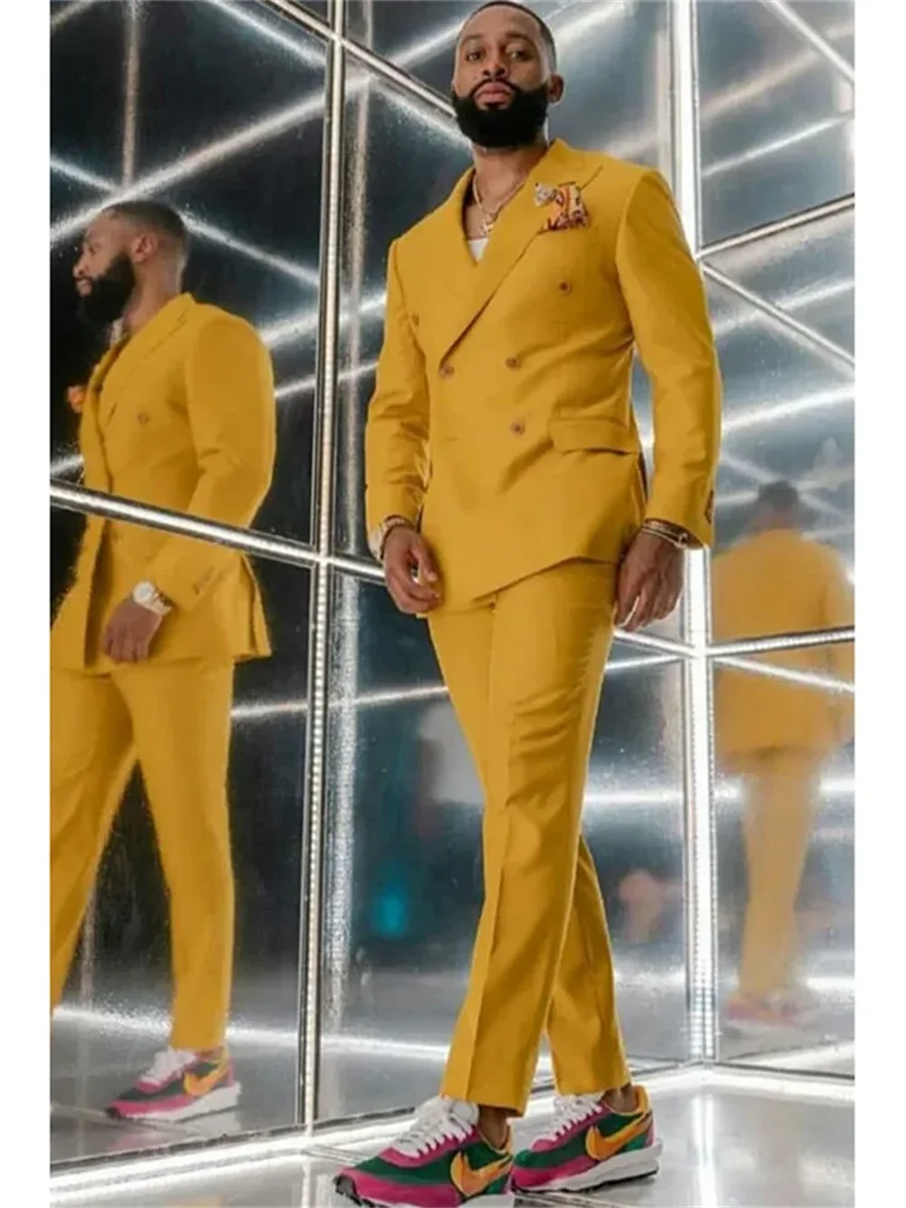 

Мужские костюмы из 2 предметов, модная двубортная одежда с пиковыми отворотами, деловой мужской костюм в стиле смарт-кэжуал, офисный свадебный смокинг, пиджак и брюки