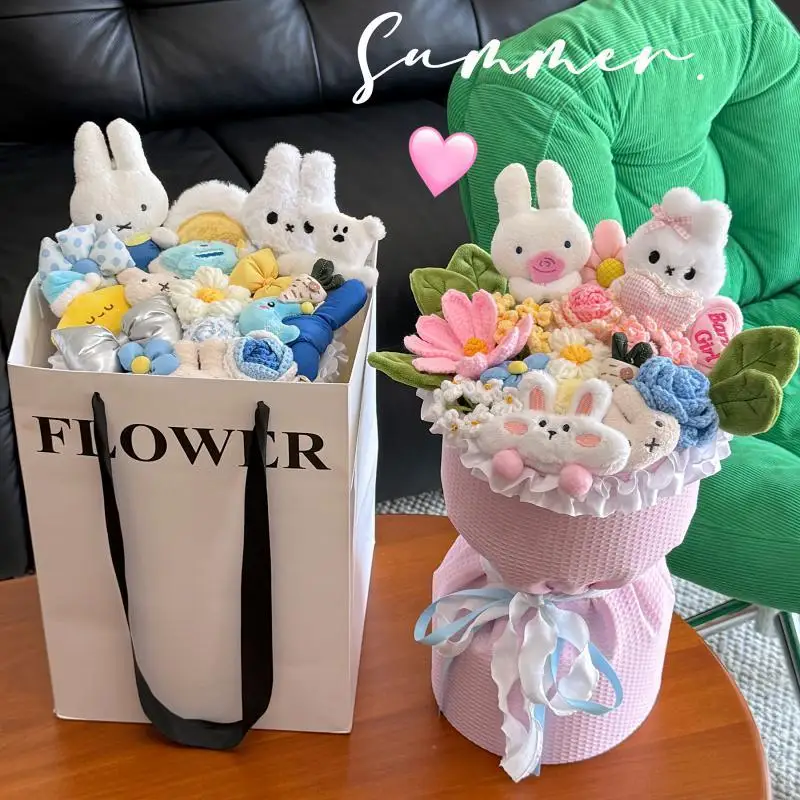 Cute Miffy Plush Doll Bouquet Creative Gift for Her Birthday Qixi Valentines Day Romantic Celebration Flower Arrangement Present