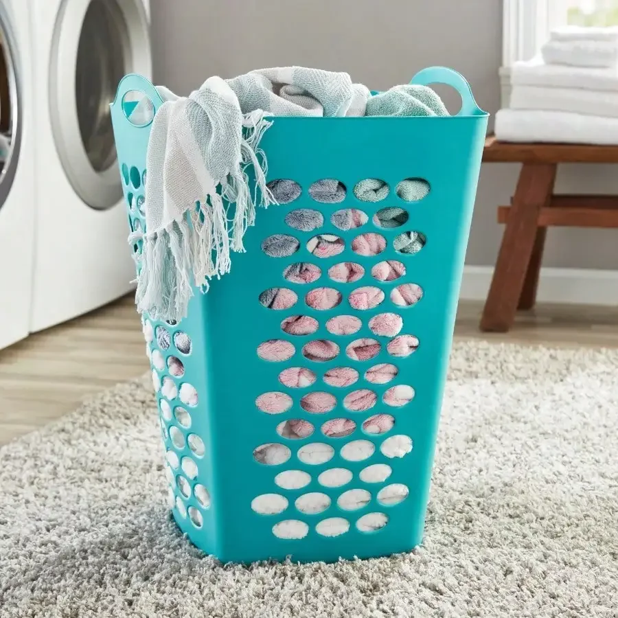 

3-Piece Stretchable Plastic Laundry Basket Set, Square Collapsible Storage Bins for Home & Dorm, Space-Saving Hamper
