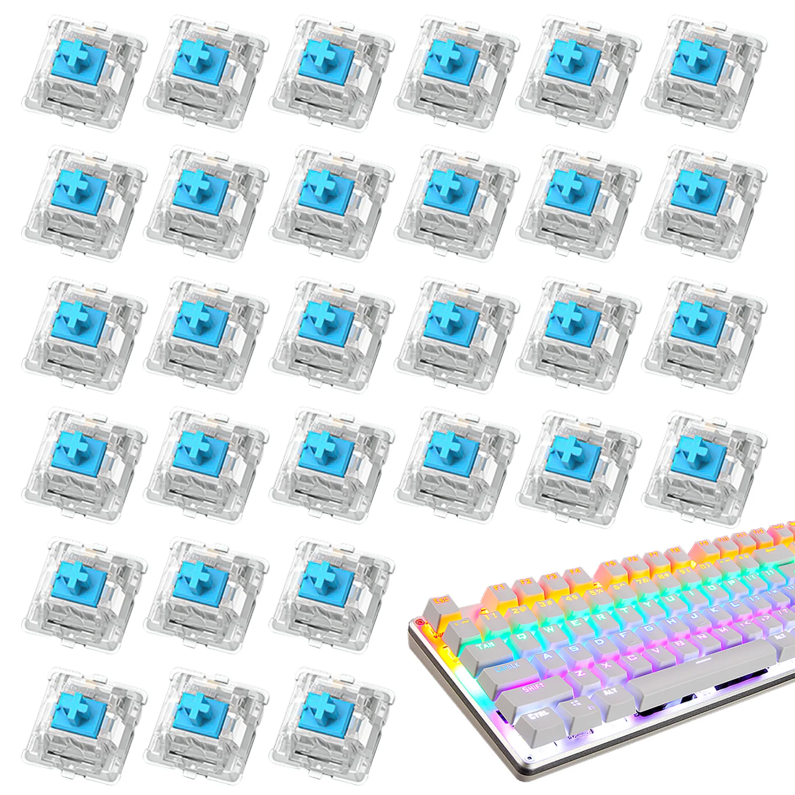 30 Uds. Interruptor Outemu de 3 pines, interruptores silenciosos táctiles lineales Clicky, interruptor de teclado mecánico RGB LED SMD para juegos para interruptor MX DIY