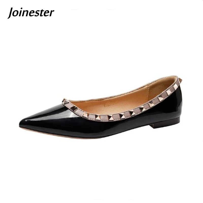 

Women's Fashion Pure Color Dress Shoe with Rivets Pointed Toe Slip on Non-Skid Low Heeled Daily Commuting Shoes for Ladies