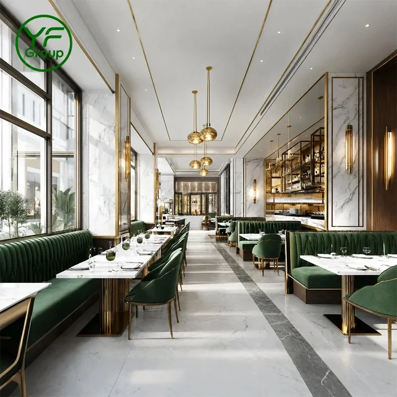 Wholesale Commercial Restaurant Furniture Booth Seating Green Leather Bench with Table and Chair Set for Hotel Diner