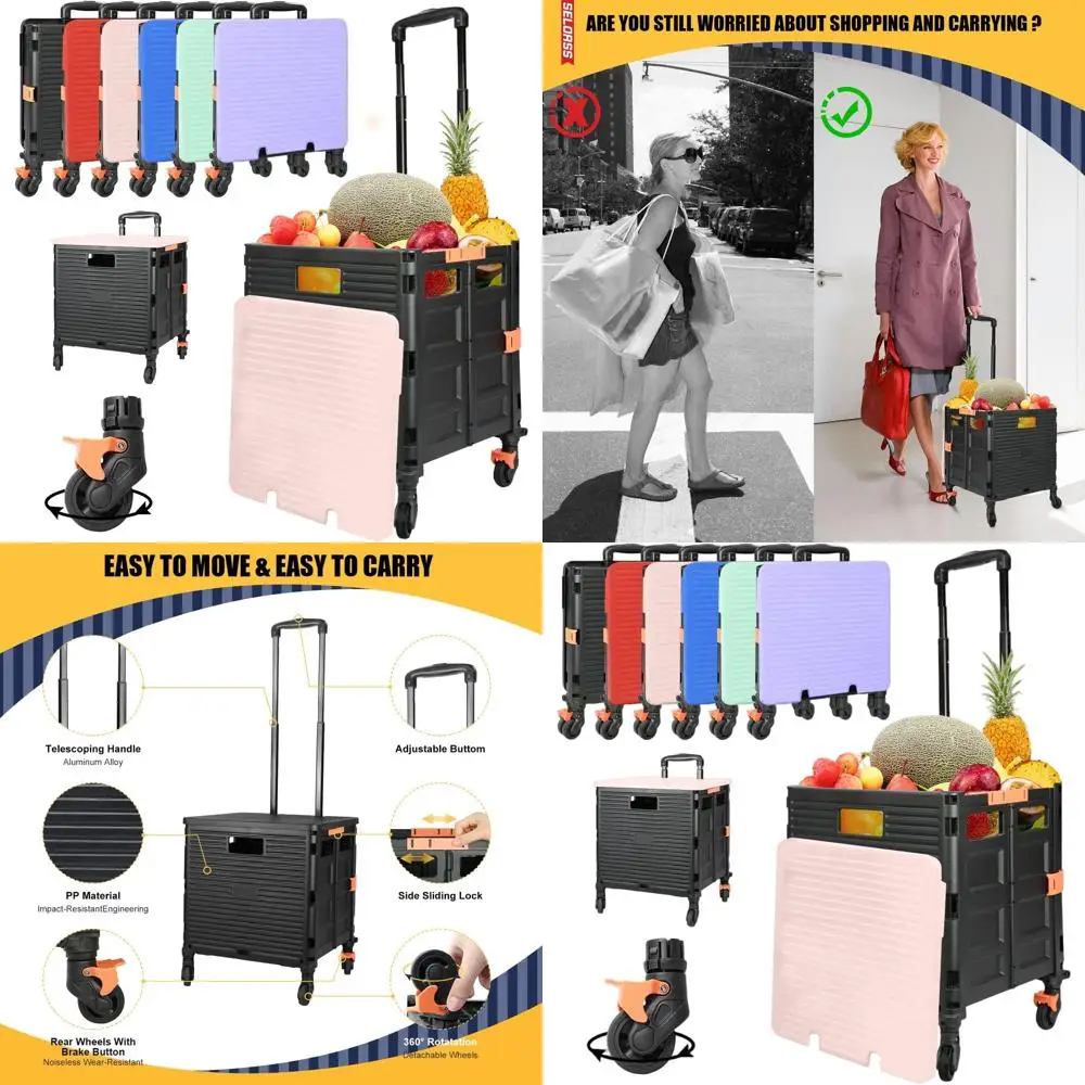 

Складная тележка на колесиках с возможностью 360° ° Колеса и телескопическая ручка для различных применений