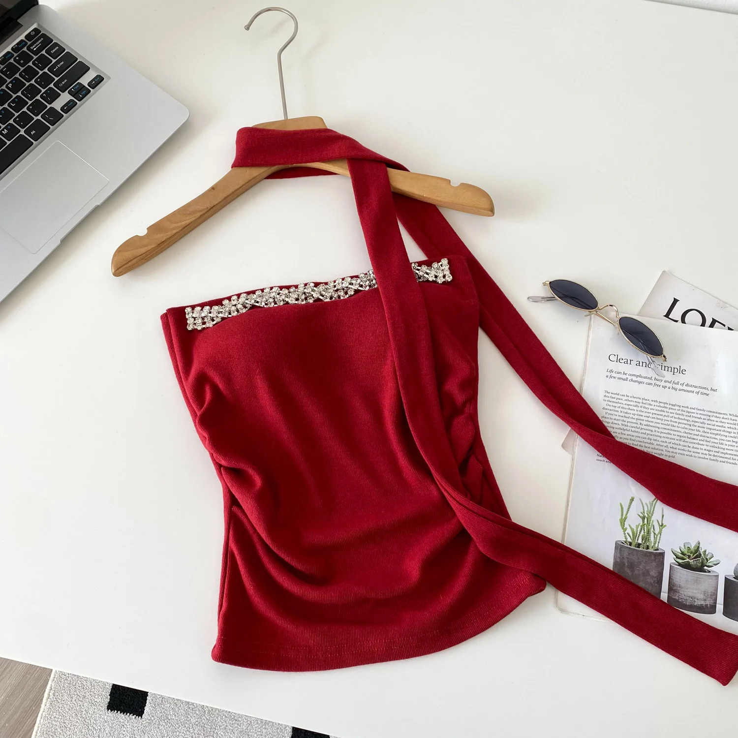 Elegant Sexy rhinestone Fashion Tank Top Off Shoulder Birthday Crop Top autumn Women Clothing