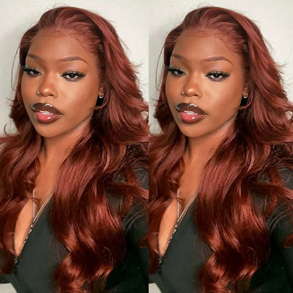 HD 13x4 Reddish Brown Lace Front Wig Colored Glueless Human Hair Wigs Brazilian Body Wave Red Brown Lace Frontal Human Hair Wigs