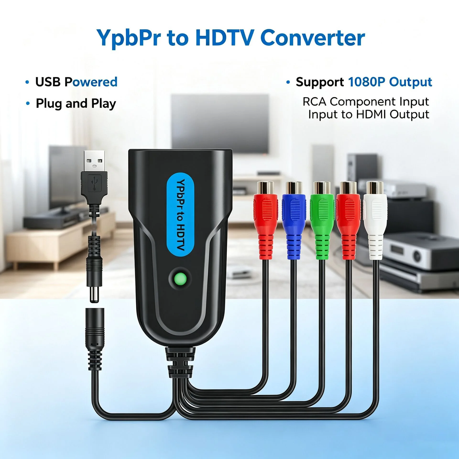 Конвертер 1080P YPbPr Component в HDMI с аудиовходом RCA для DVD, PS2, XBOX, VCR, VHS, ретро-игровых консолей