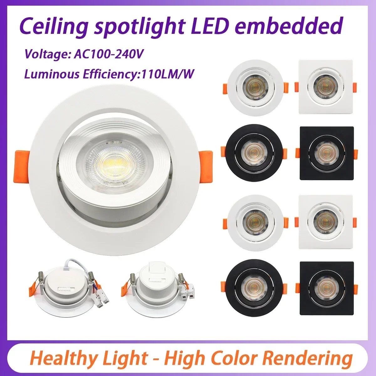 1-10pcs Square Round LED Ceiling Spotlights Tri Color Dimming Embedded AC 220V 110V Adjust Angle Downlight for Home Decoration