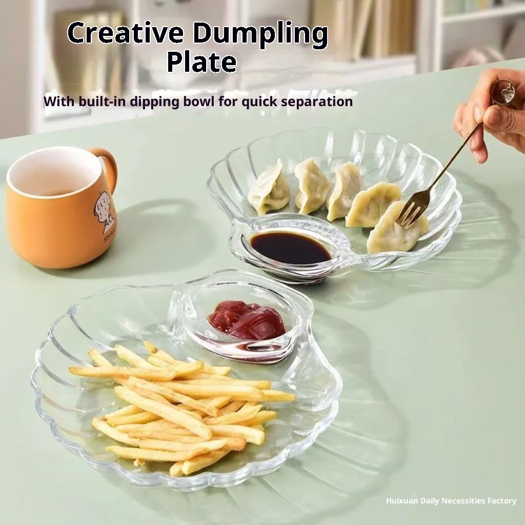 

Transparent Shell Dumpling Plate with Vinegar Dish Creative Fruit Plate Home Use Weight Loss Diet Meal Divider Dish