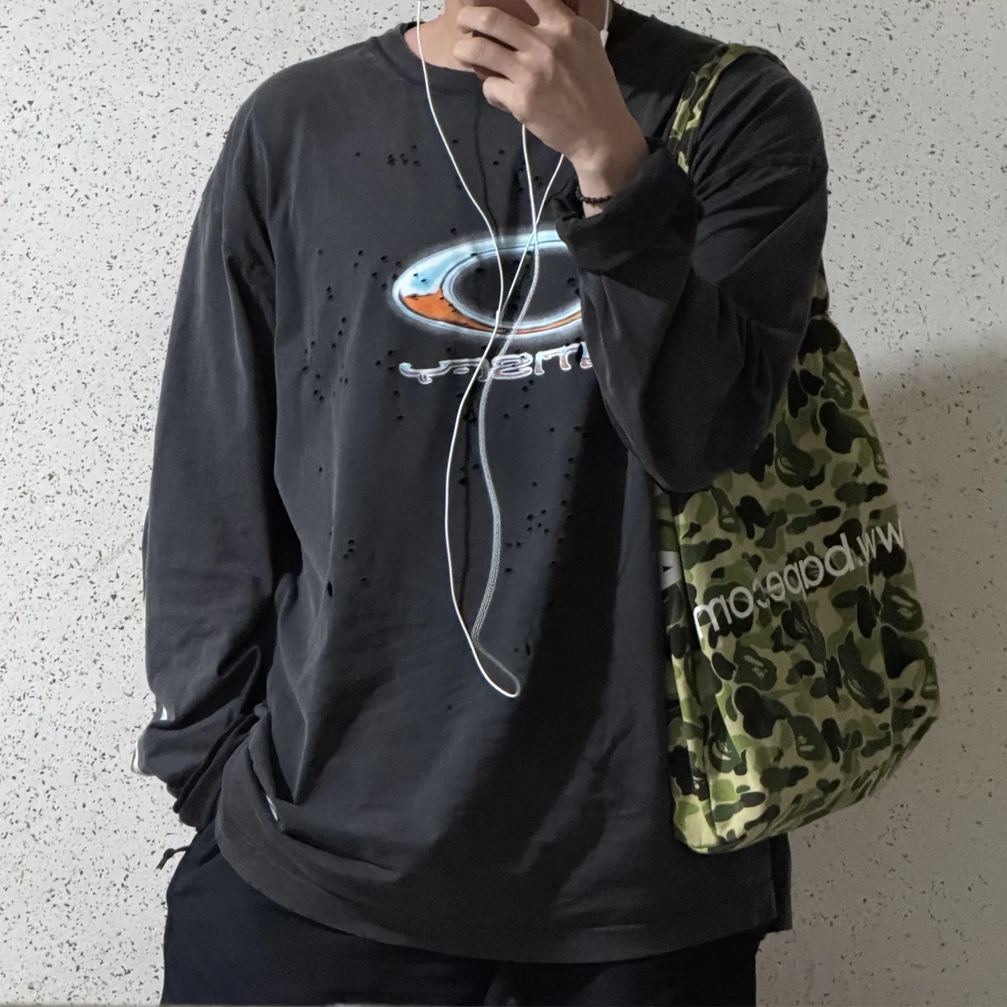 2026 New SATISFY MothTec High-Street Style Ripped and Distressed Long-Sleeve T-Shirt—Unisex Oversized Fashion Brand Top