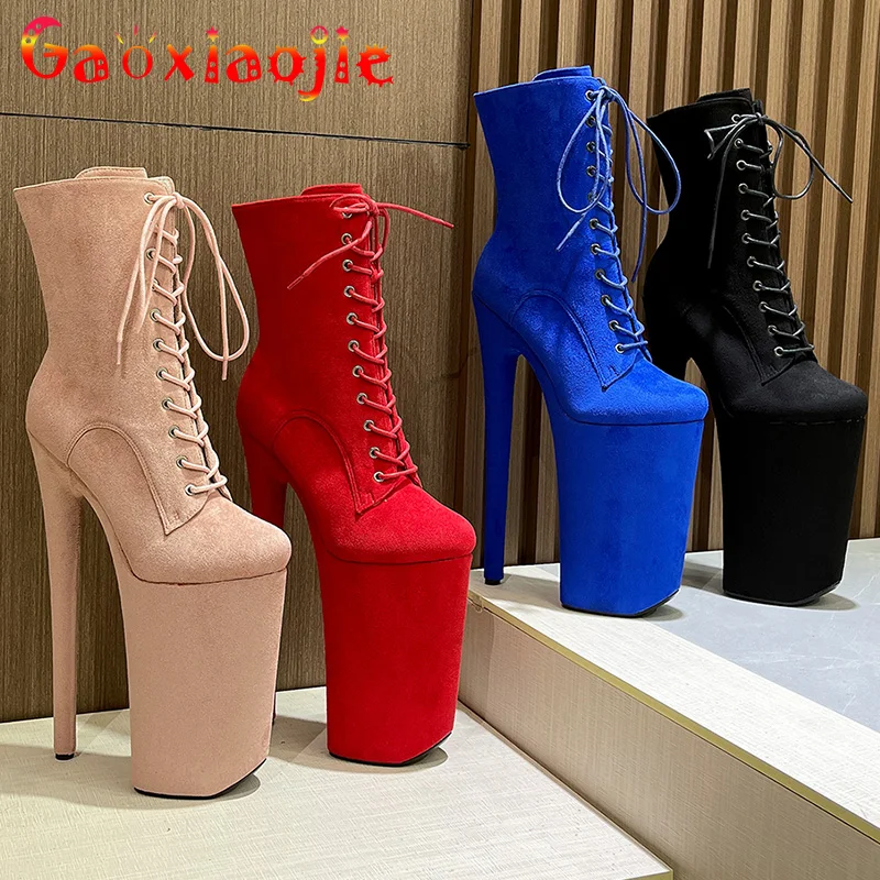 

Strip Pole Dance Ankle Boots Women Shoes Super High Heel Flannel 26cm Fashion Boots Model Stage Walk Show Female Platform Boots