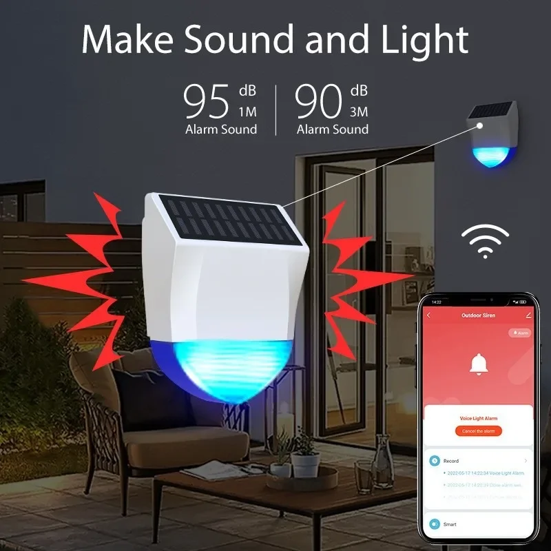 Tuya Smart Zigbee/Wifi Siren Alarm Waterproof Outdoor With Solar And USB Power Supply Optional 95dB Remote Control