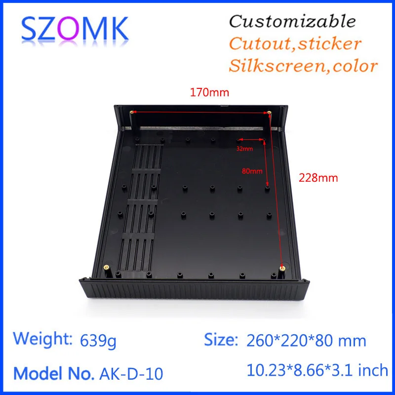 1Piece 260*220*80mm hot selling desktop plastic enclosure electrical plastic housing for power supply abs equipment enclosure