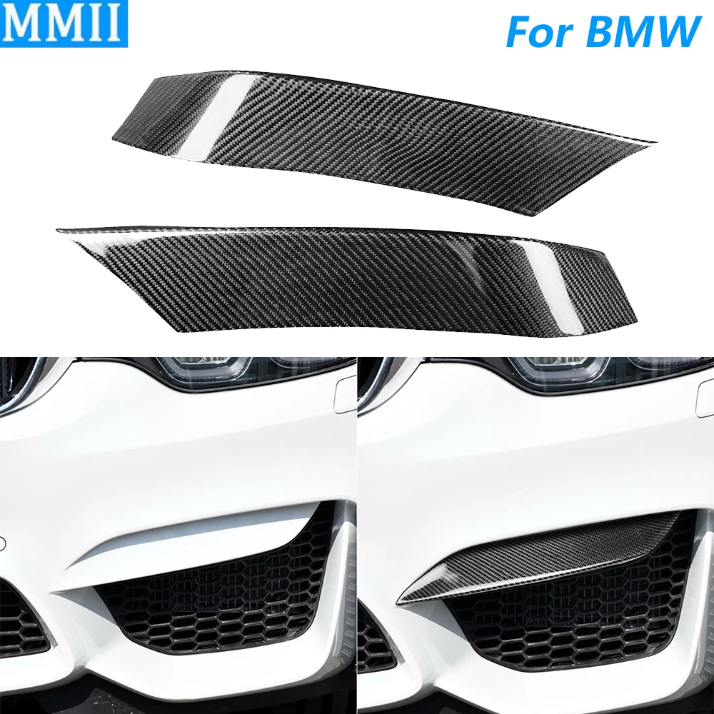 For BMW M3 M4 F80 F82 2014-2020 Real Dry Carbon Fiber Front Bumper Spoiler Air Knife Panel Cover Car Accessories Modification