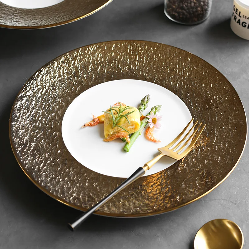 

Gold and Silver Ceramic Plate, Western Food Plates, Household Pasta Flat Plate, Commercial Restaurant Hotel Placing Tableware