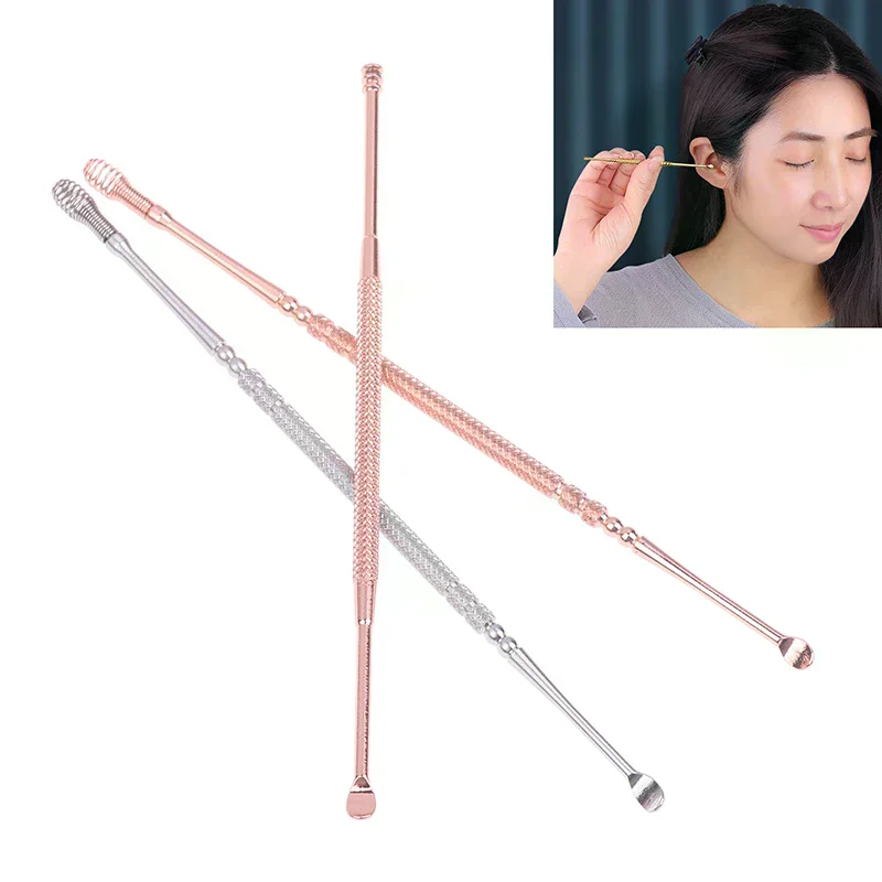 Double Head Ear Wax Removal Cleaner Double End Earwax Remover 360° Cleaning Ear Pick Stainless Steel Ear Care Tools