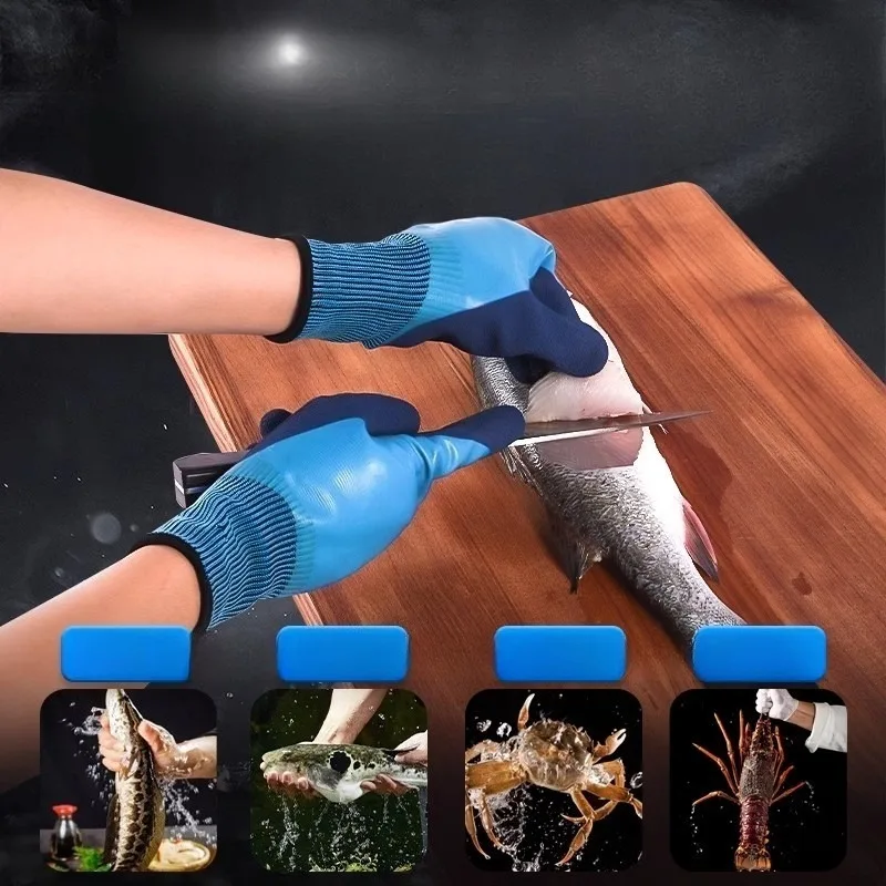 Professional Fish Killing Gloves Puncture Resistant Waterproof Non-slip Thickened Rubber Gloves Lined Warm Abrasion Resistant