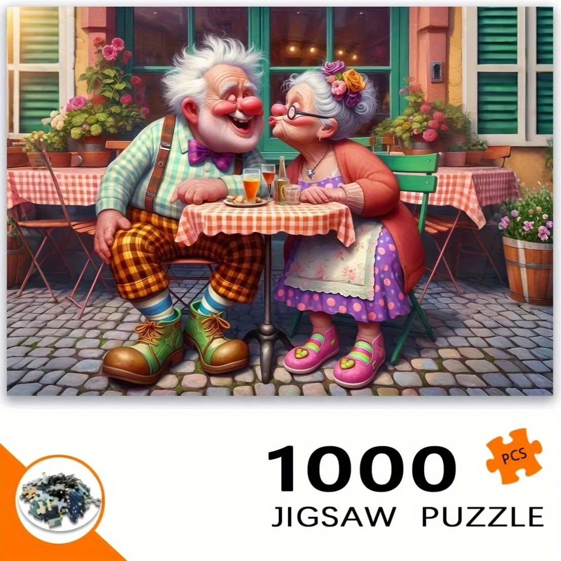 1,000pcs of Puzzle for Adults - Scène Romantique Au Café Des Grands-Parents Réconfortants, Casse-Tête Stimulant And Active Fam