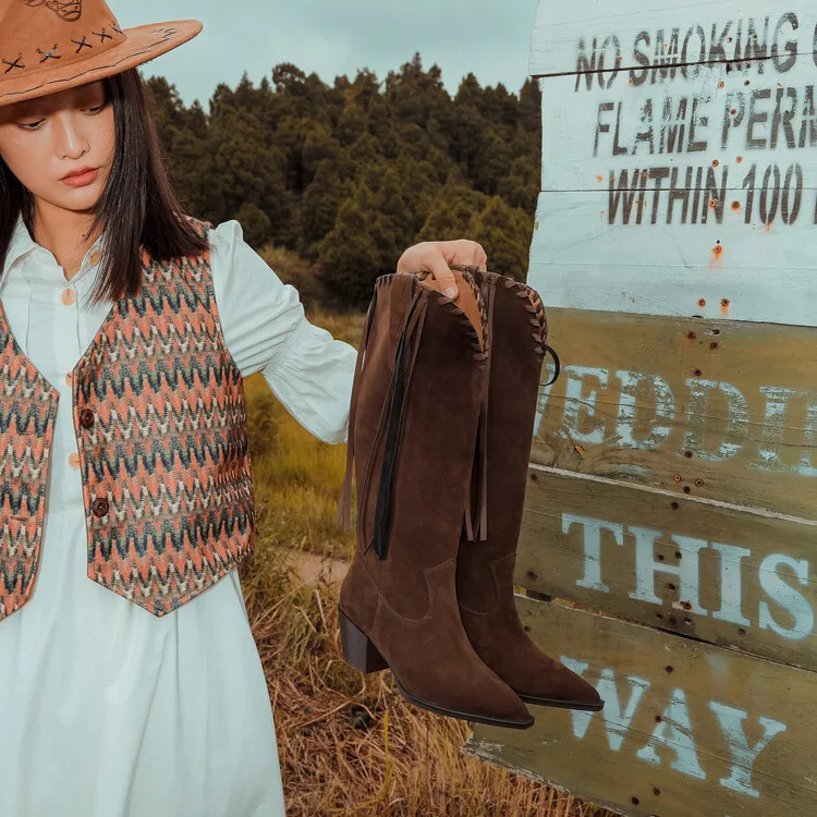 

Handmade Genuine Leather Western Cowboy Booties Retro Knee Boots,Fashion winter woman boots,knight boots,Modern boots