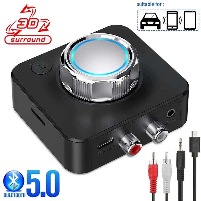 Bluetooth 5,0 Audio Receiver Surround 3D Stereo Sound SD TF Karte RCA 3,5mm AUX USB Wireless Adapter Für AUTO kit Lautsprecher kopfhörer