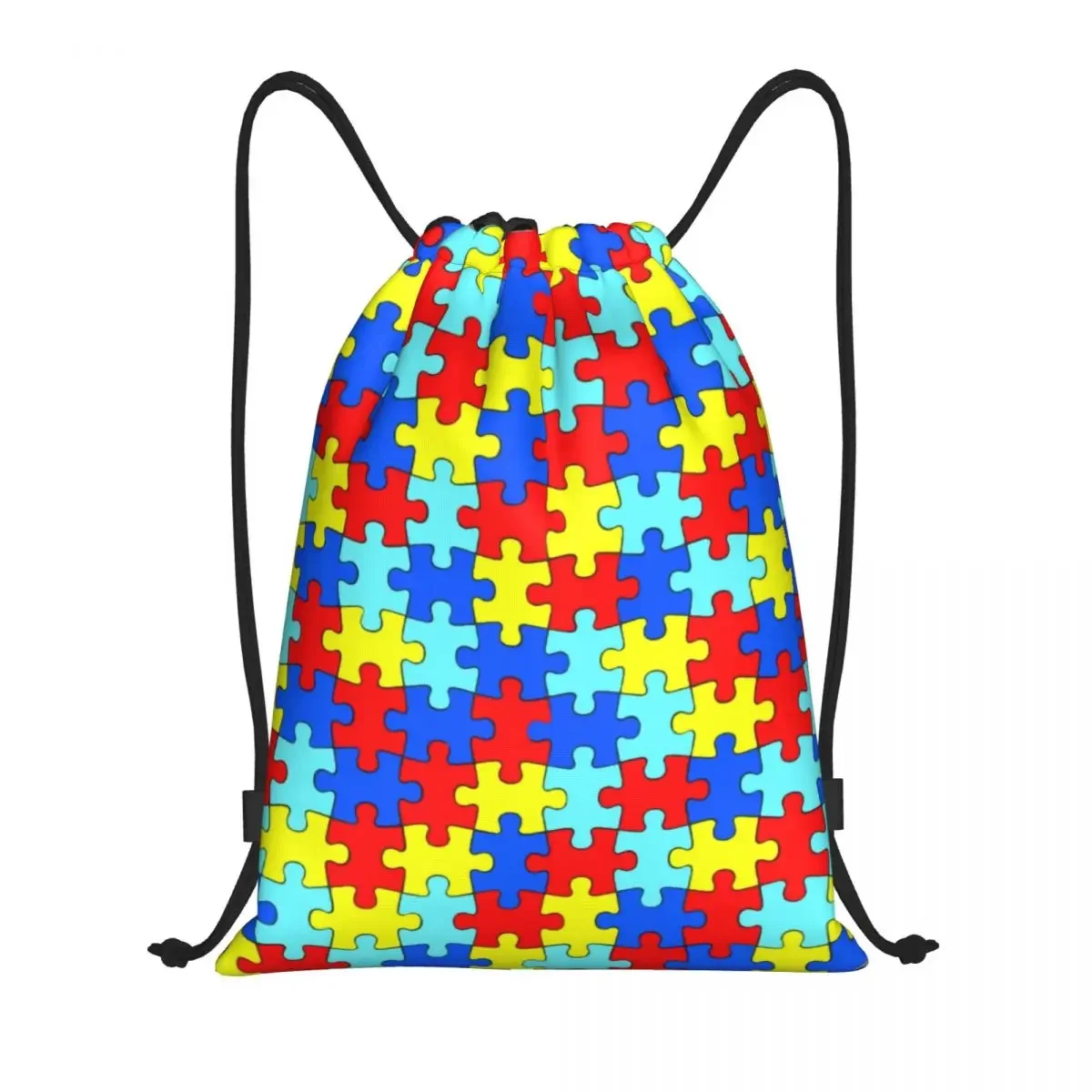 Custom Colorful Puzzle Pattern Autism Awareness Drawstring Bags Men Women Lightweight Sports Gym Storage Backpack