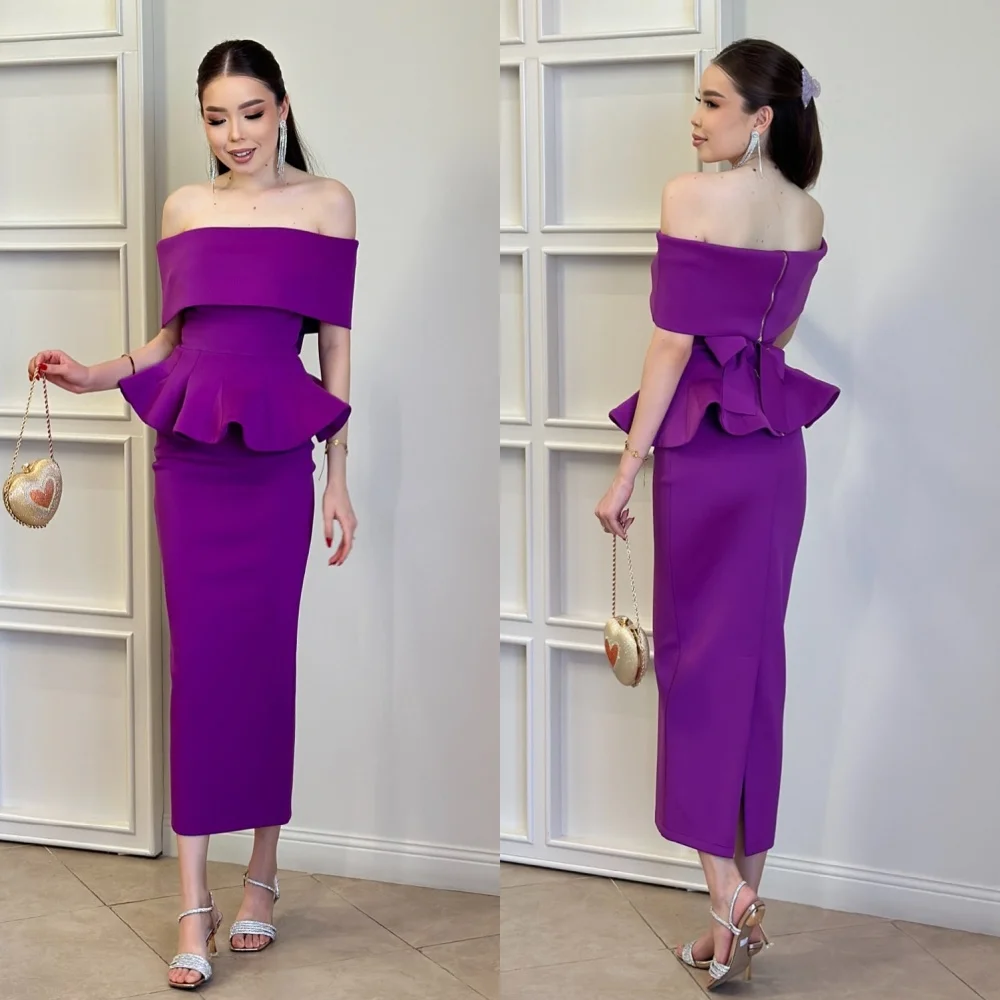 

Customized Modern Style Fashion Jersey Draped Column Off-the-shoulder Ankle Length Dresses Bespoke Occasion Dresses Classic Sexy