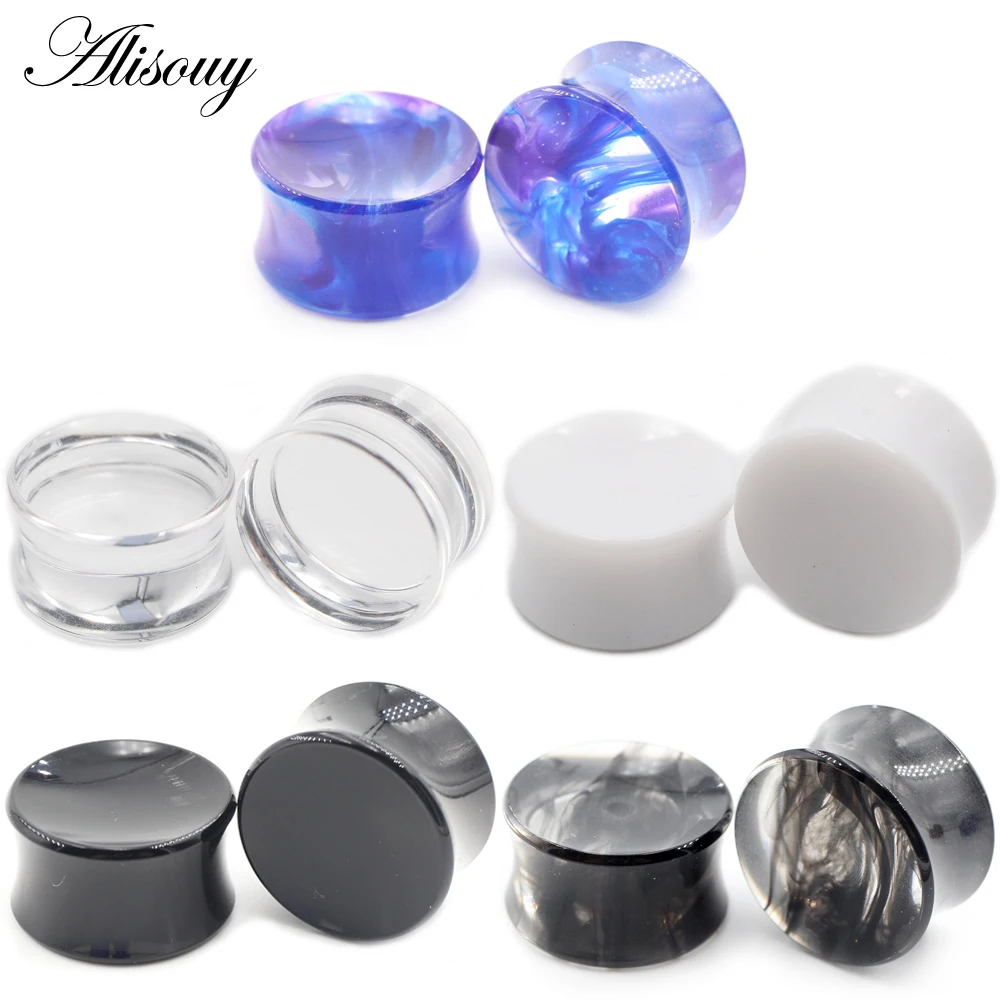 Alisouy 2PCS Concave Acrylic Transparent Smog Double Flared Ear Tunnels Plugs Expander Stretcher Gauges Piercing Body Jewelry