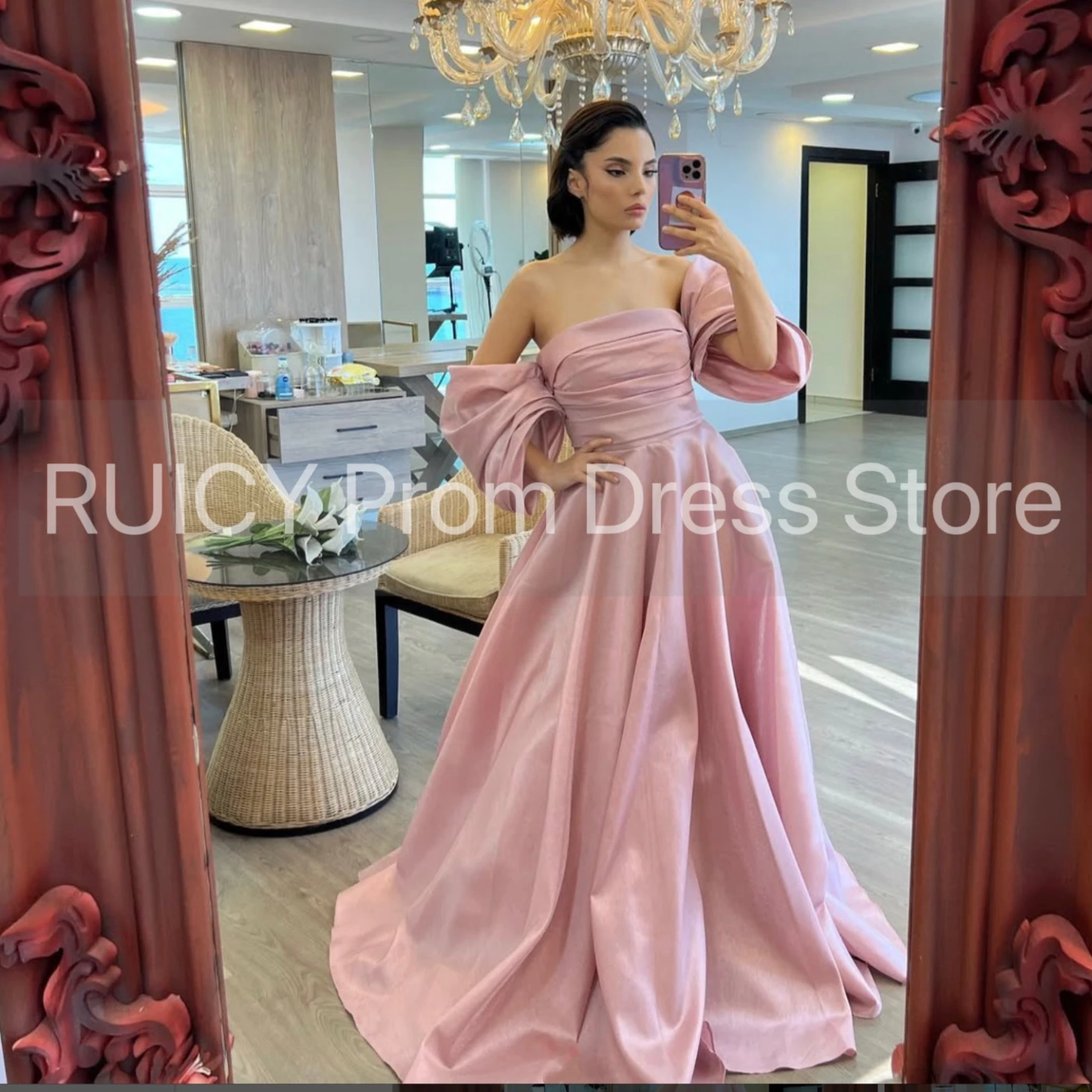 2025 الوردي فساتين لحضور الحفلات الموسيقية حفل مساء فستان خارج على الكتف مطوي ألف خط فساتين عيد ميلاد طويلة حفلة النساء vestidos de festa