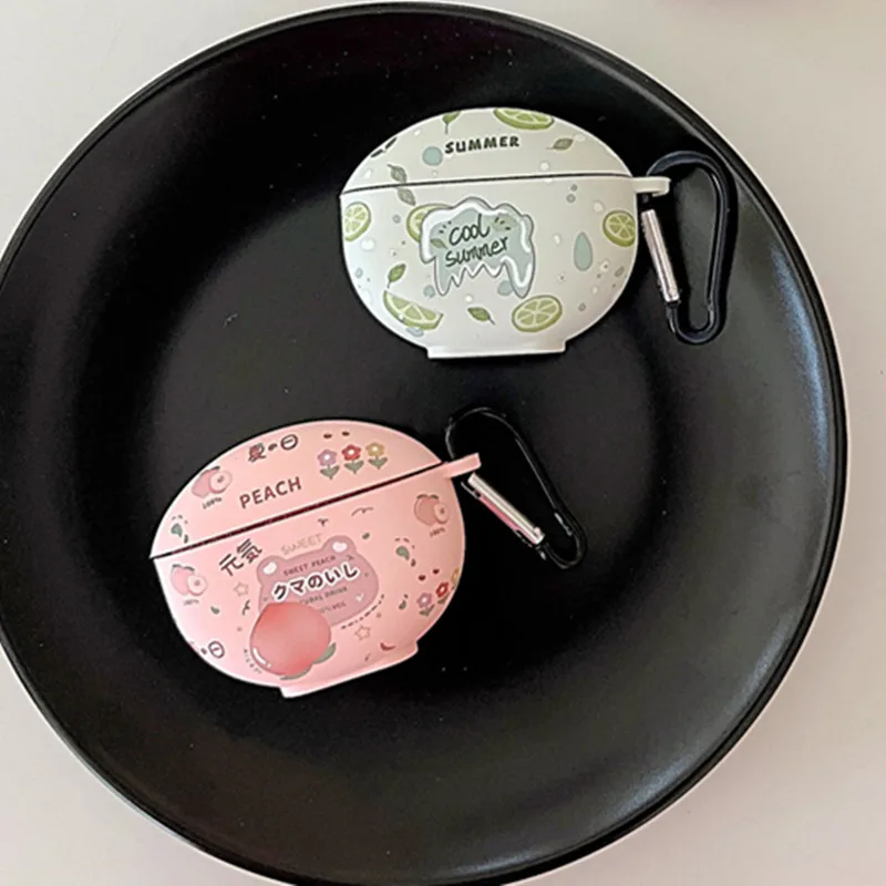 Fone de ouvido para Xiaomi Redmi Buds 4 Active,Cartoon Fruit Drink Pattern Design, Crystal Sticker, Shockproof Capa com Gancho