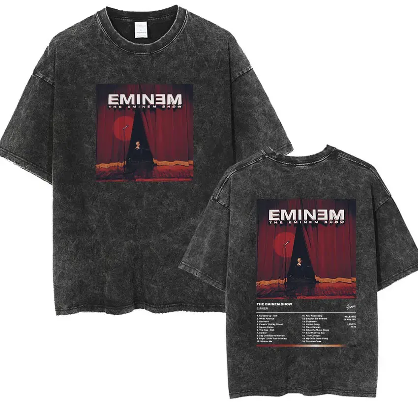 

90s Rapper Eminem World Tour Music Graphic T Shirts Men's Cool Hip Hop Vintage Washed Oversized T-shirt Unisex Gothic Streetwear