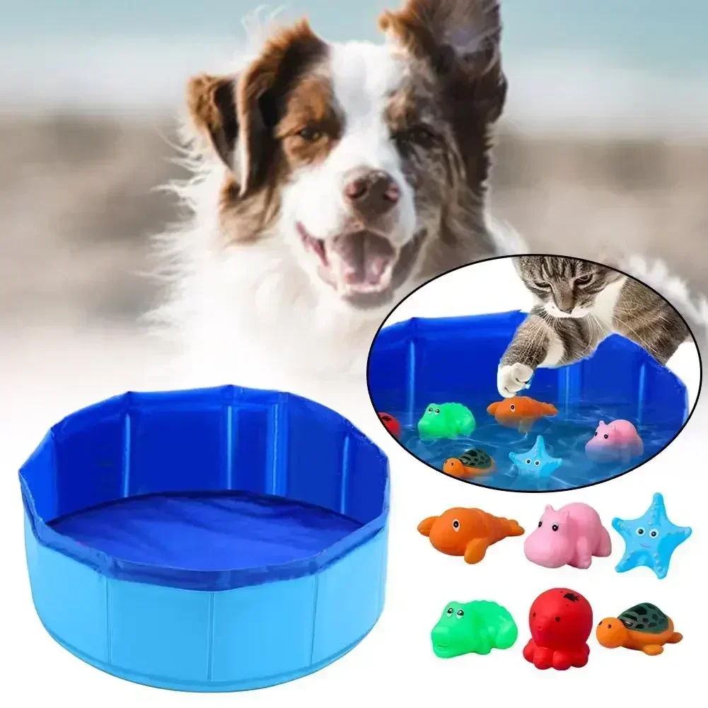 Piscina dobrável para brincar na água para animais de estimação com brinquedos divertidos de tartaruga, estrela do mar e polvo para cães e gatos - Bacia de banho refrescante de verão