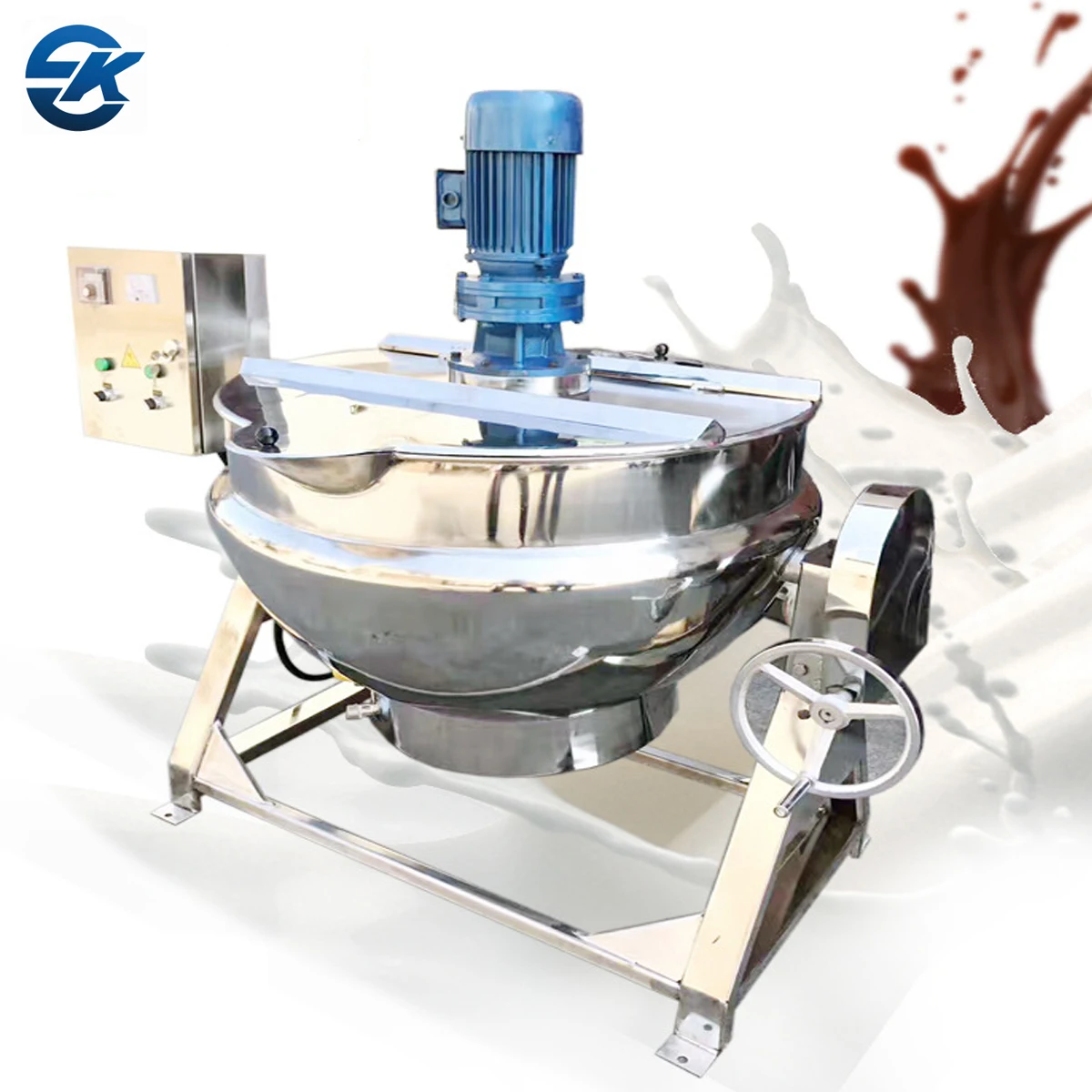 100L 500L Stainless Steel Electric Heating Industrial Jacketed Pot Tilting Jam Sauce Steam Cooking Kettle With Scraper