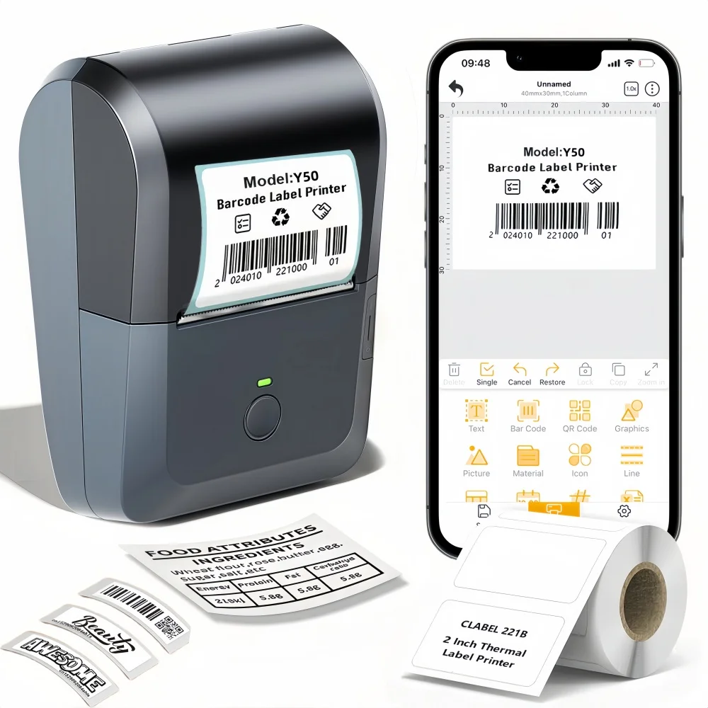 2 Inch Bluetooth Thermal Label Maker Portable Printer With Waterproof Label Tape Multiple Templates