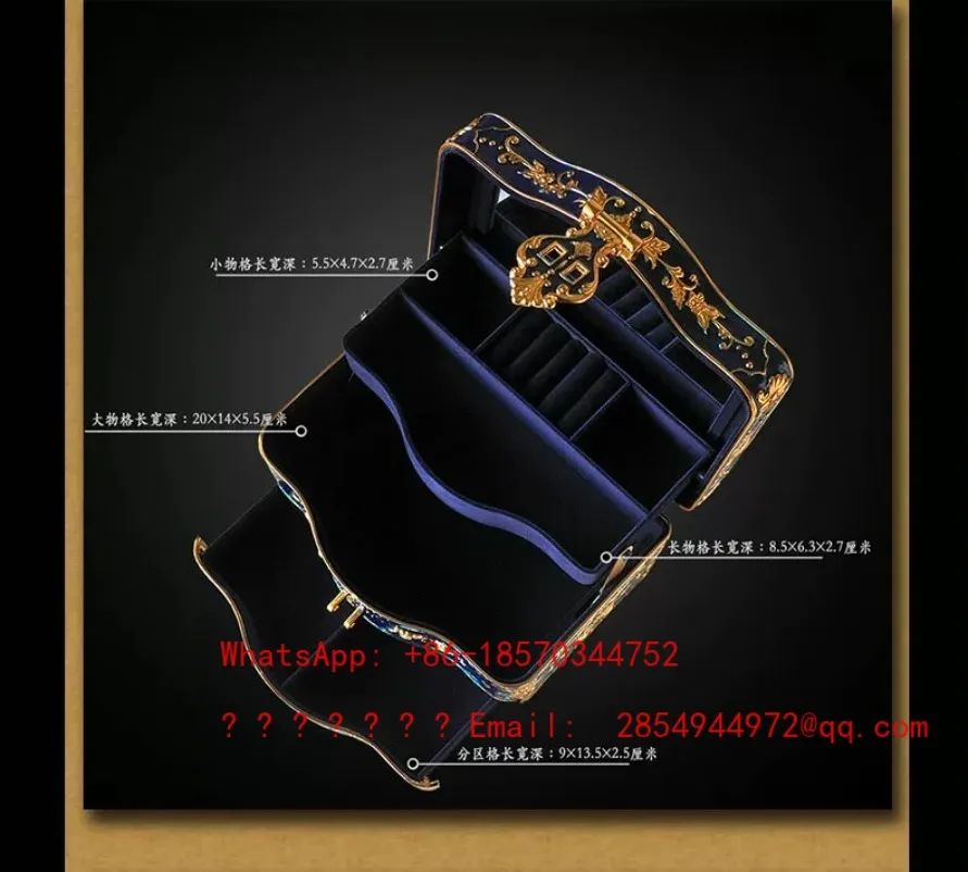2026    Three-layer European Princess Jewelry Box, Built-in Mirror with Lock, Large Jewelry Ring Storage Box.