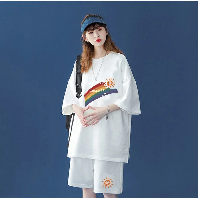 Women's Clothing 2025 Spring Summer New Fat Girl Covered Belly Shorts Suit Oversized Loose Top T-shirt 2 Two Piece Set For Women