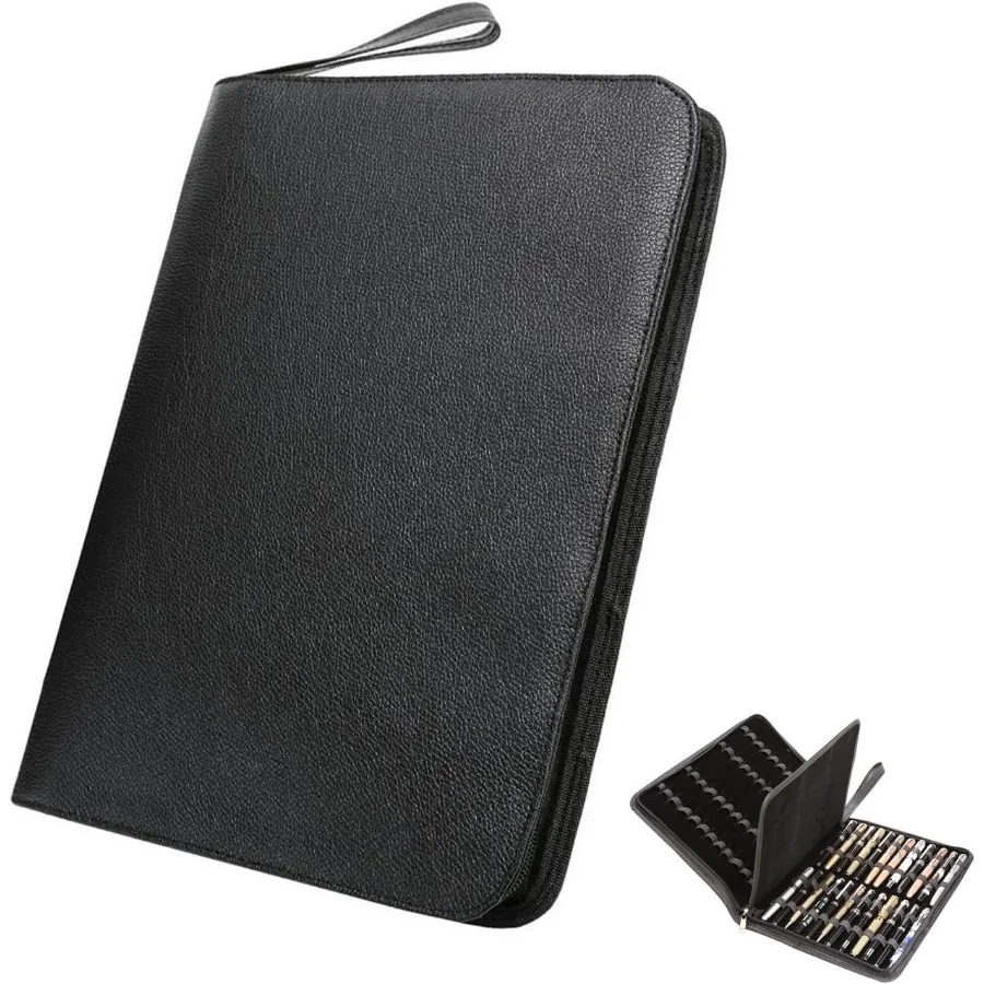 กล่องใส่ปากกาหมึกซึมหนัง PU สีดำขนาดใหญ่ ออกแบบมาสำหรับมืออาชีพและการใช้งานประจำวัน เหมาะสำหรับใส่ปากกาโรลเลอร์หลายด้าม